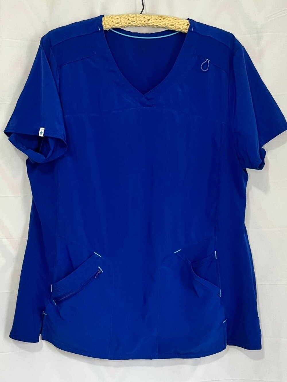 SCRUBSTAR Scrub Top Women XL Electric Blue Uniform V Neck Pockets Stretch WM877A